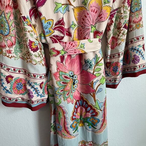 New ZARA Floral Printed Long Kimono Belted Side Slits Fully Lined Size Small S - Picture 10 of 11
